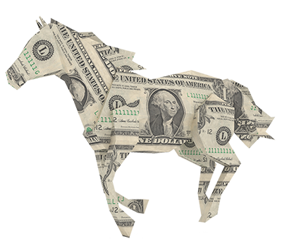 Origami horse folded from dollar bills